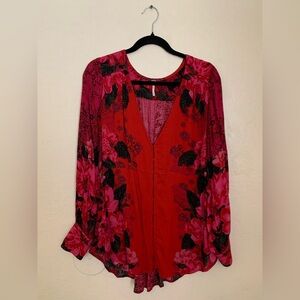 Free People Red and Pink Floral Top Size Small